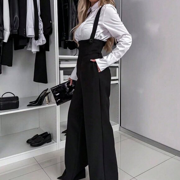 Black Elegant Women's Wide Leg Jumpsuit - Picture 2 of 7